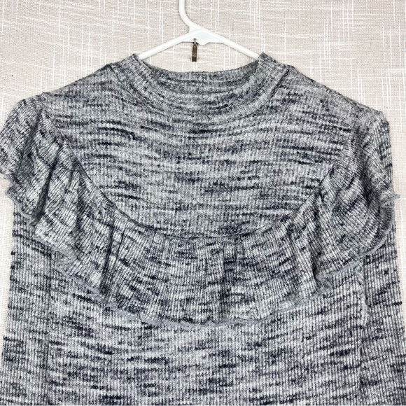 Anthropologie Ruffled Ribbed Marled Gray Knit Midi Sweater Dress Eri + Ali - Picture 3 of 6